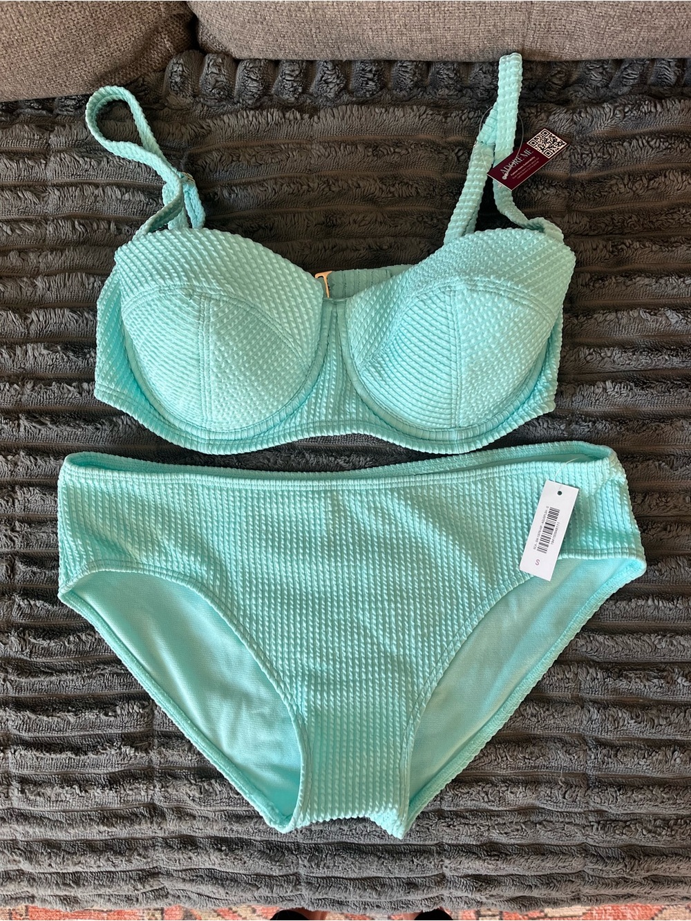 Adore Me Women’s Textured Aqua Bikini Set with Underwire Top